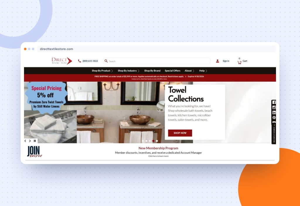 Direct Textile Store website mockup