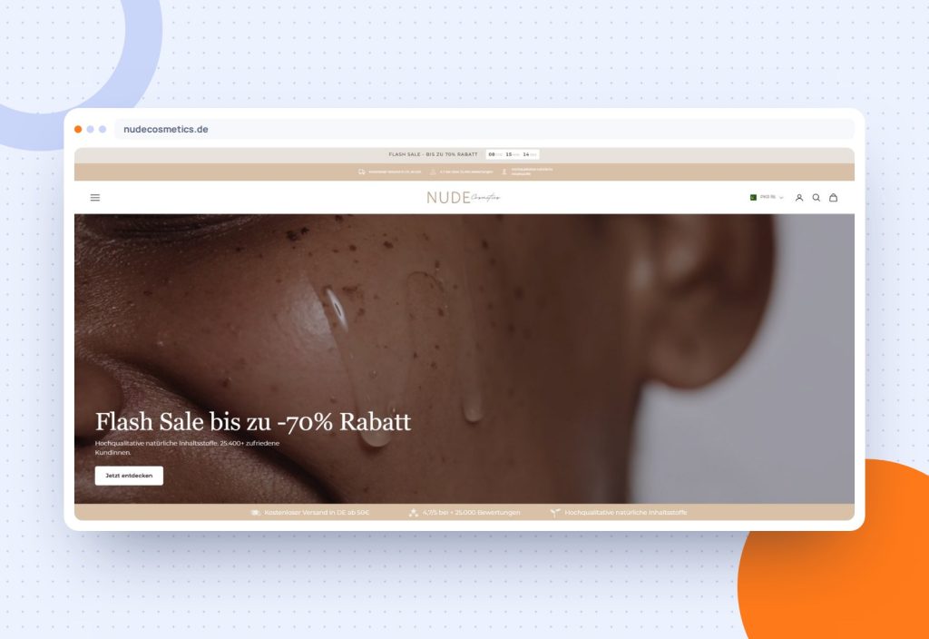 Nude Cosmetics website mockup